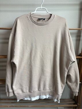 ASOS DESIGN Oversized Layered Sweatshirt with Built-in Shirt - Beige - Large
